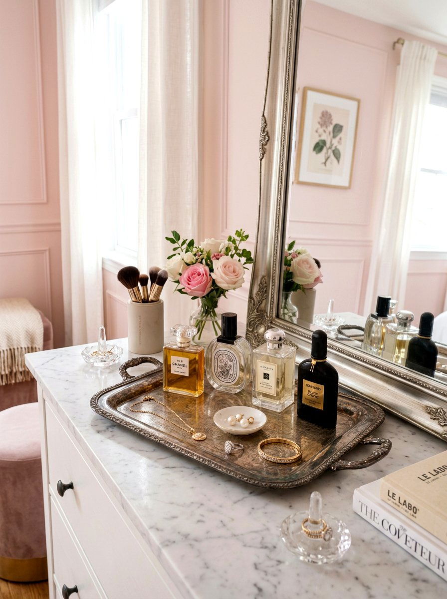 Silver vanity tray - 30 antique decor styling ideas