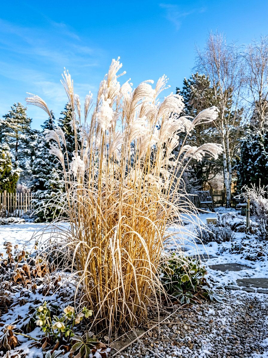 Silvergrass Winter Interest - 30 ornamental grass garden ideas