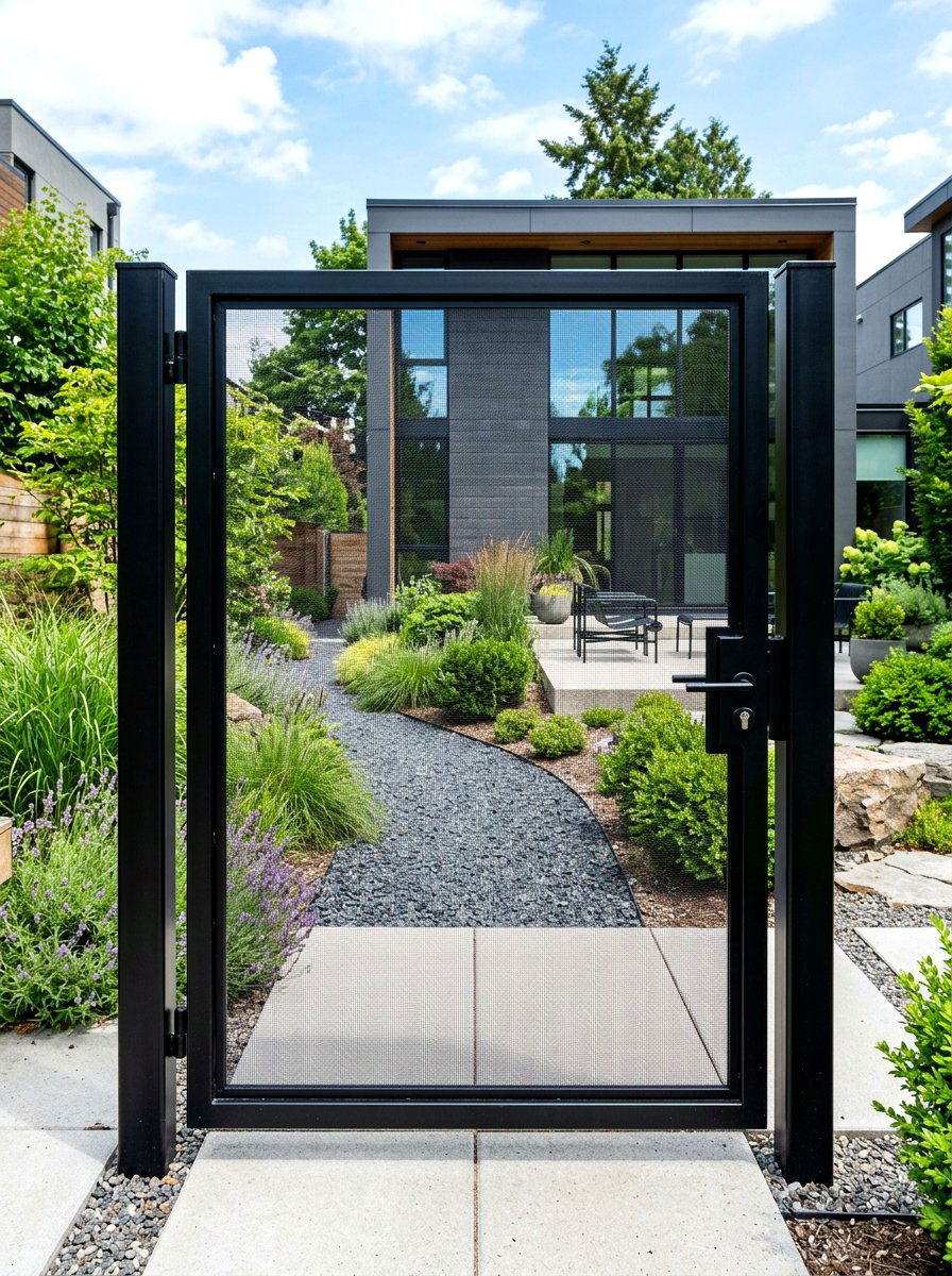 Simple Black Mesh Gate - 30 driveway gate ideas