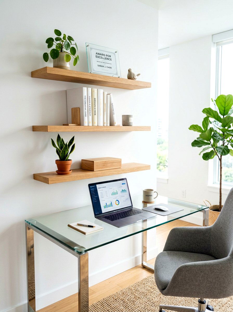 Simple Floating Shelves - 30 zoom background office ideas