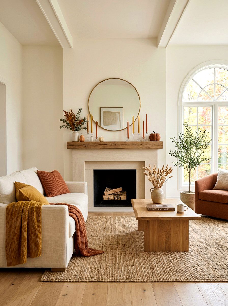 Simple Taper Candle Fall Fireplace - 30 fall mantel styling ideas