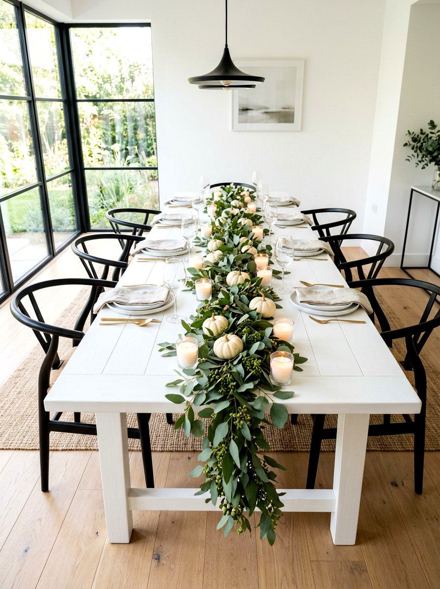 Simple eucalyptus runner setup - 30 Thanksgiving brunch table ideas