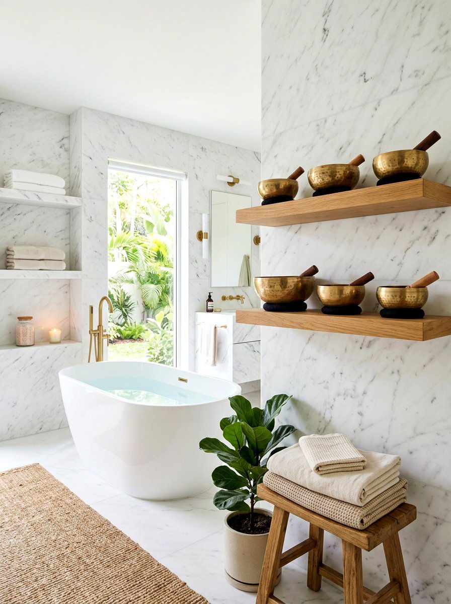 Singing Bowl Shelf - 30 sound bath bathroom ideas