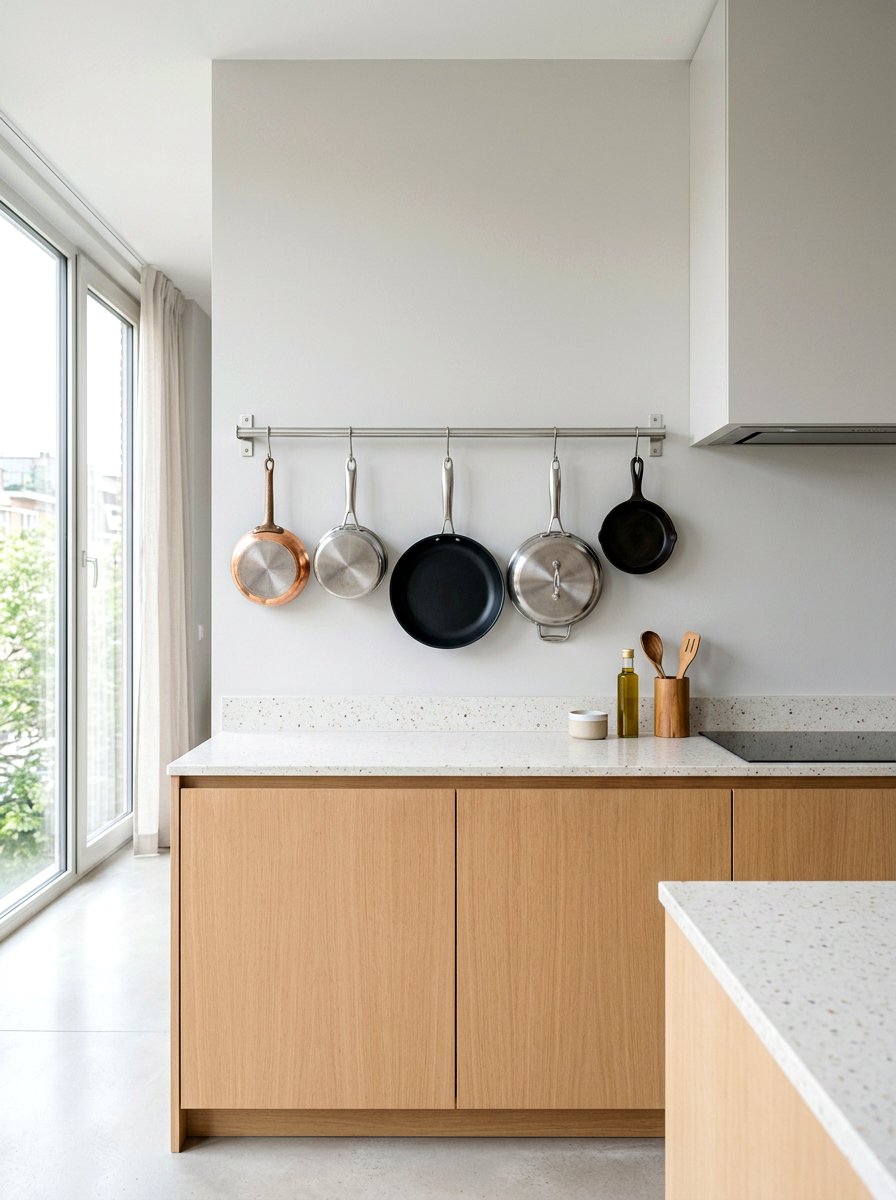 Single Bar Wall Rack - 30 hanging pot rack ideas