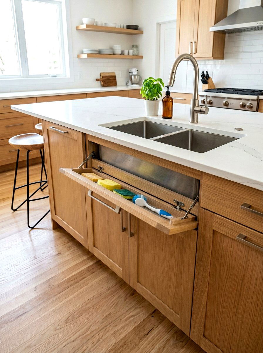 Sink front tilt out tray - 30 apartment kitchen storage ideas