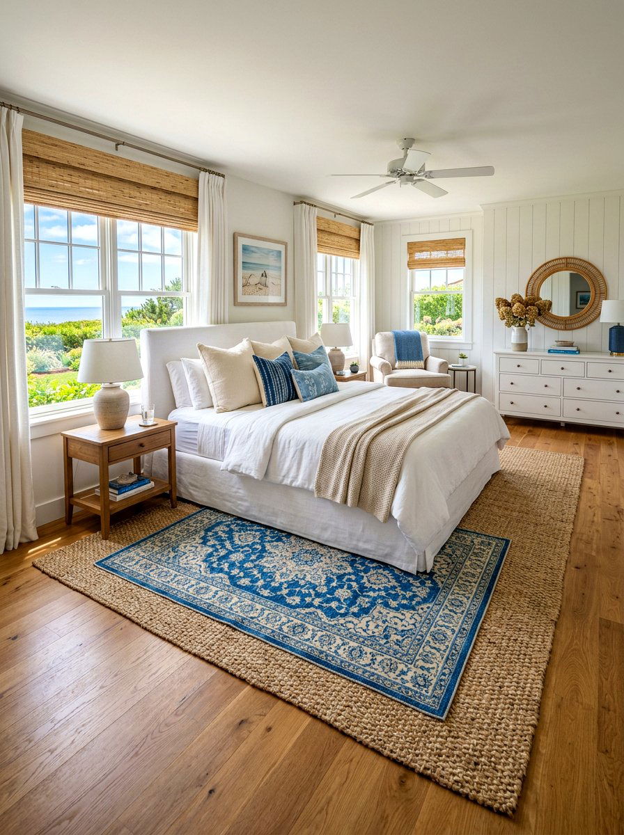 Sisal Area Rug - 30 coastal grandmother bedroom ideas
