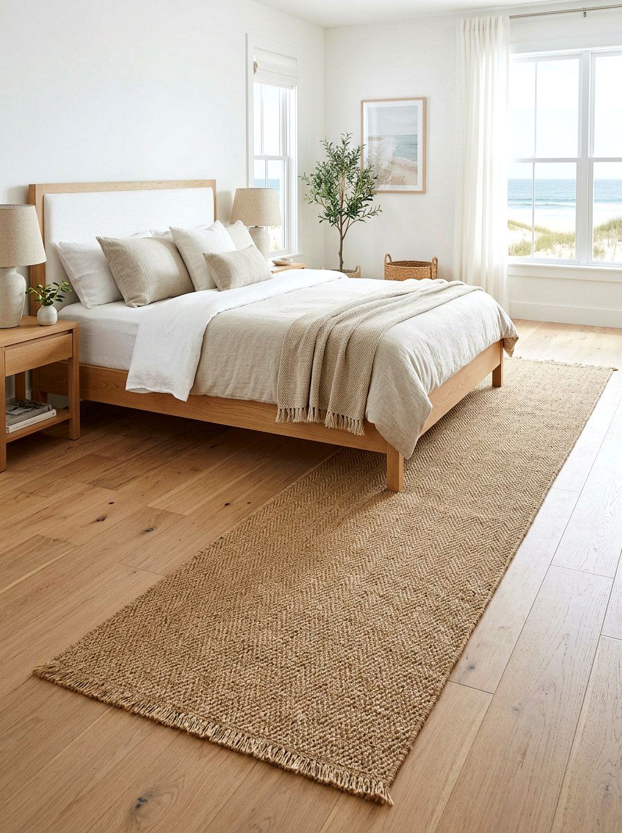 Sisal Floor Runner - 30 earthy bedroom decor ideas