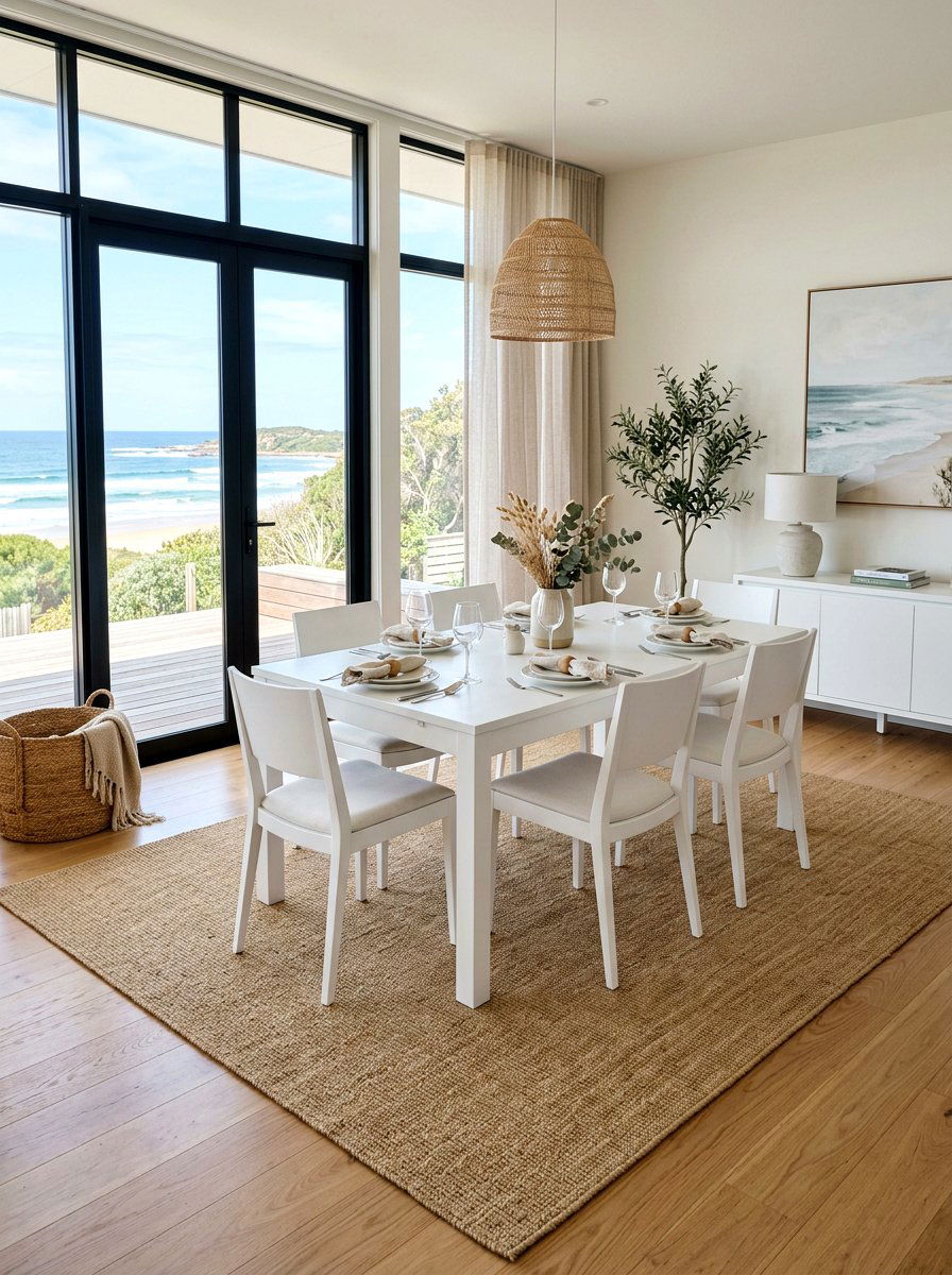 Sisal Rug Coastal Dining - 30 coastal dining room ideas