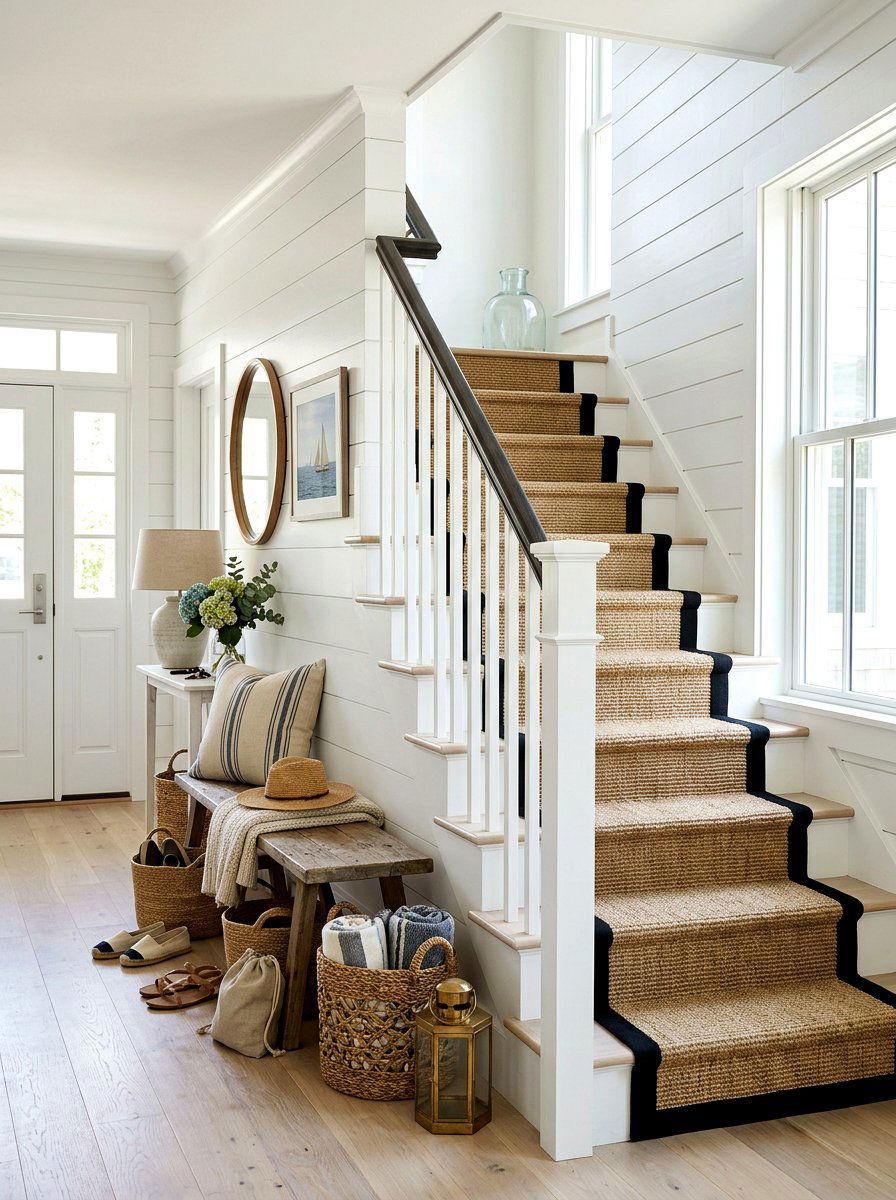 Sisal Stair Runner With Black Border - 30 dramatic stair runner ideas