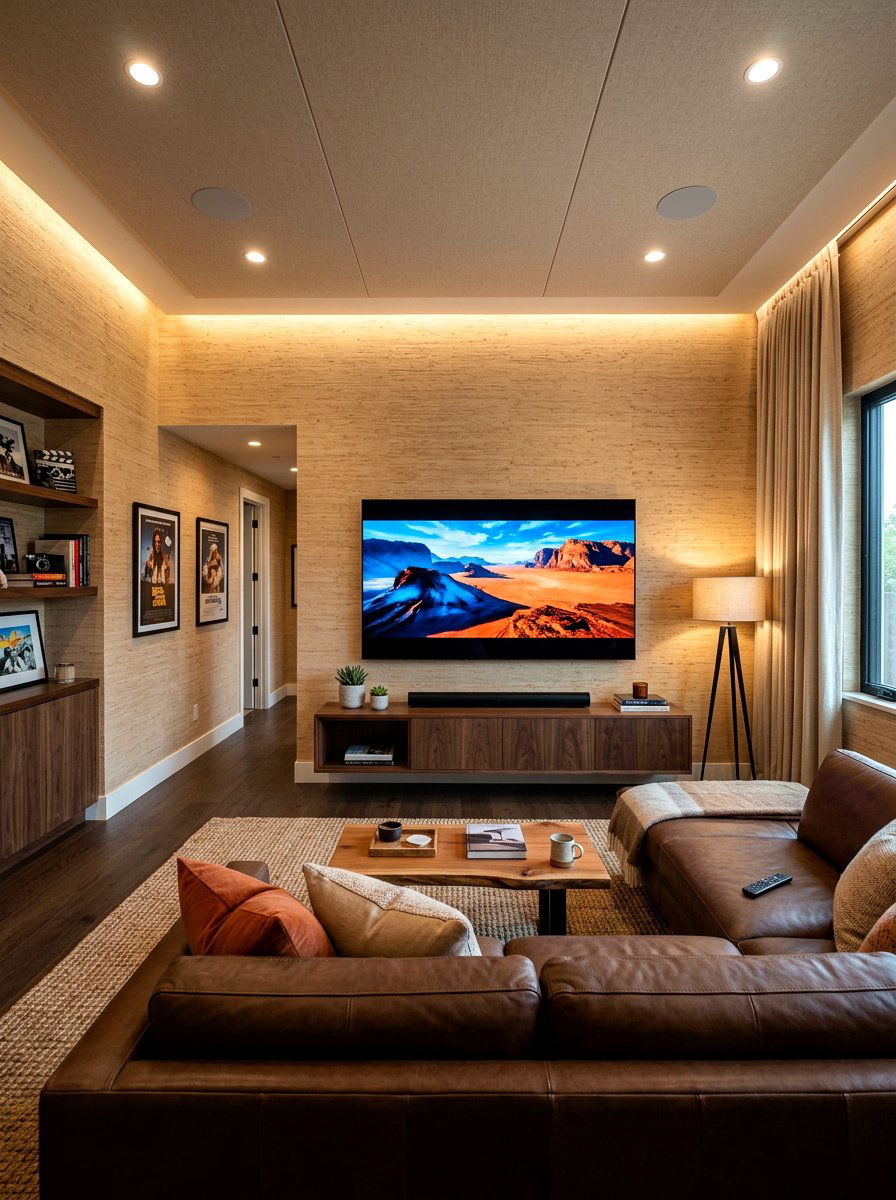 Sisal Wallpaper Media Room - 30 biophilic interior design ideas