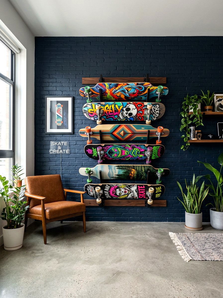 Skateboard And Longboard Wall Rack - 30 garage sports equipment storage ideas