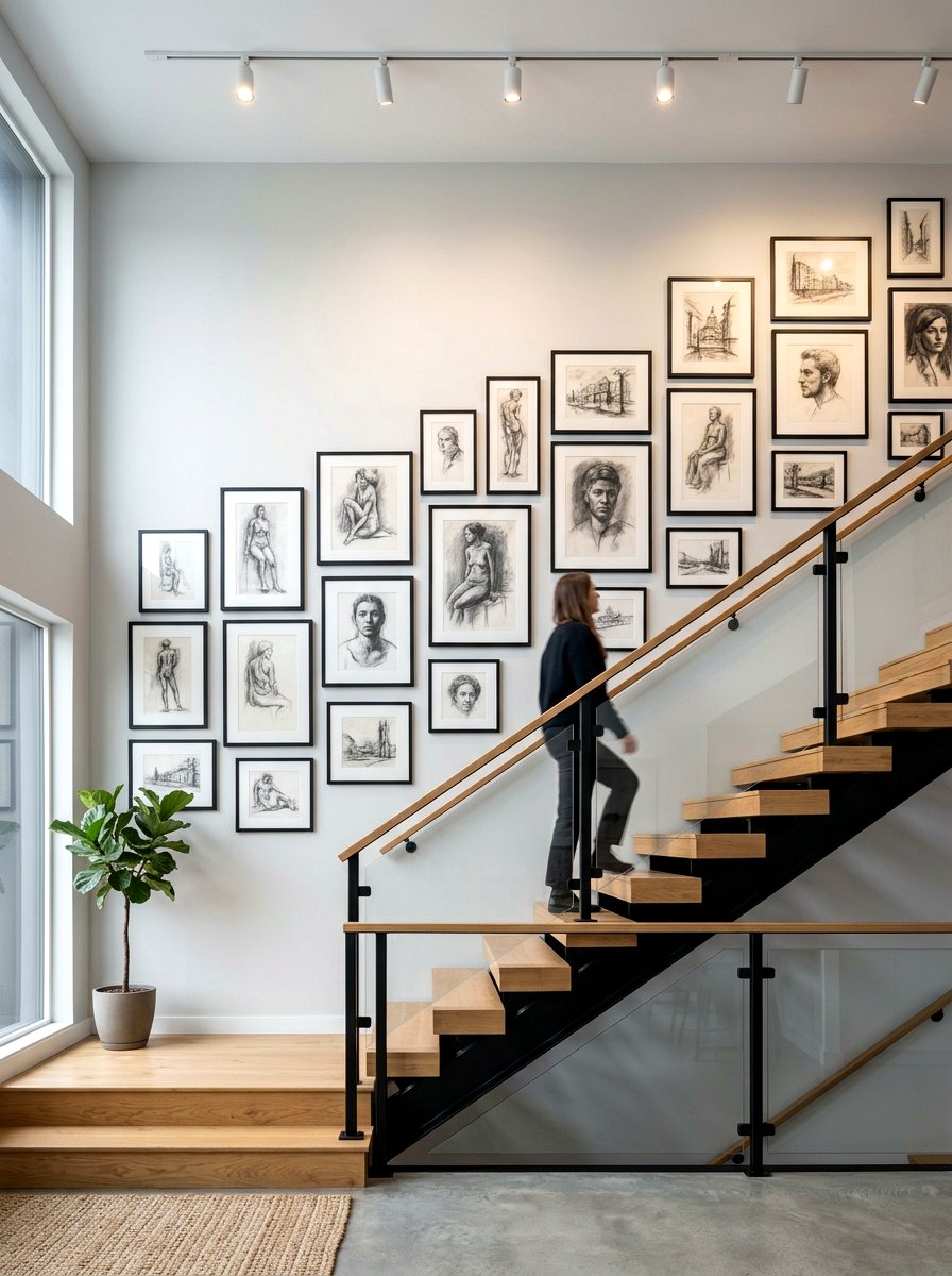 Sketch And Drawing Collection - 30 stair gallery wall ideas