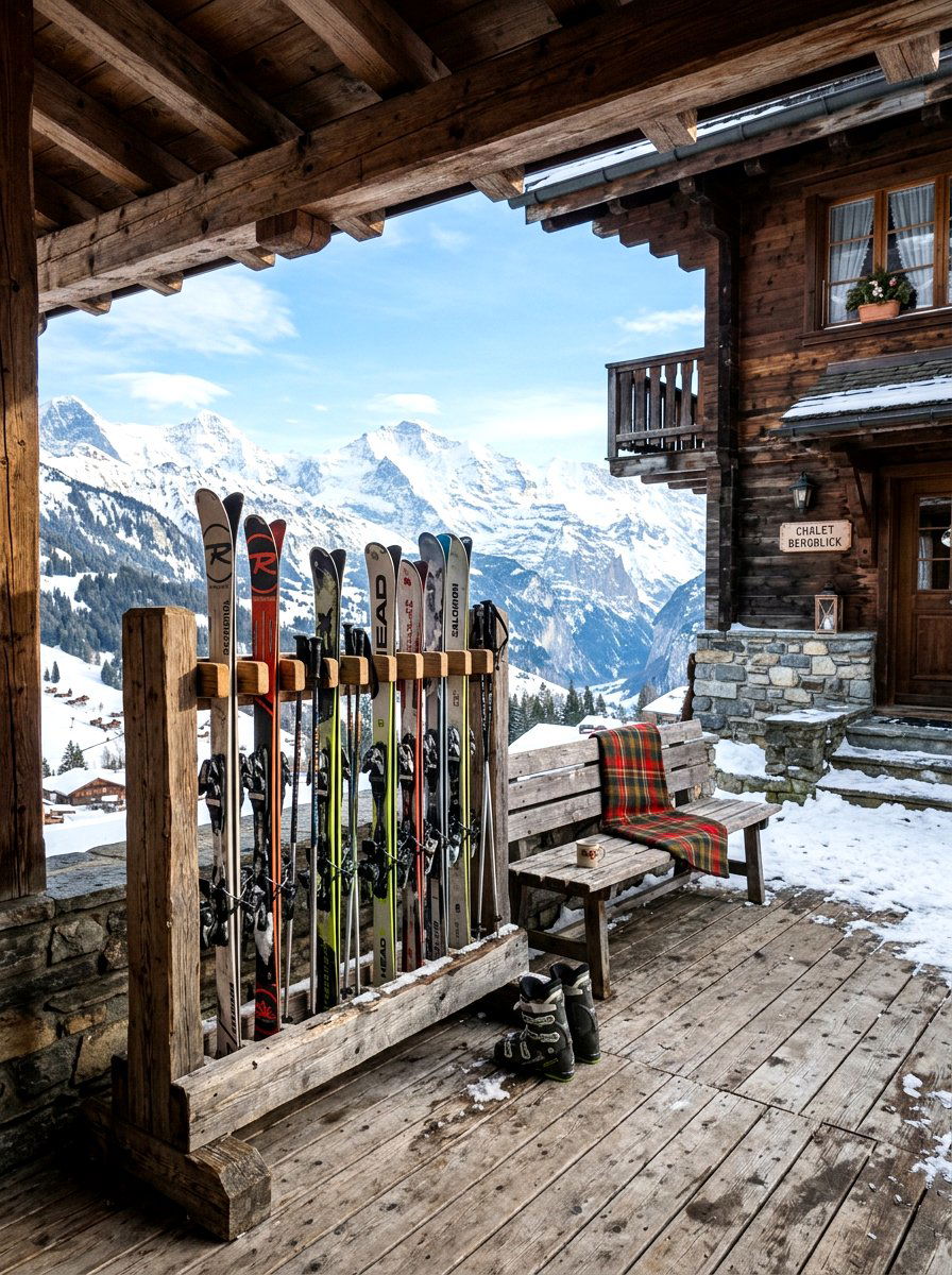 Ski Storage Rack - 30 chalet porch ideas