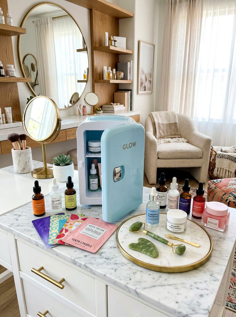 Skincare fridge station - 30 beauty room ideas