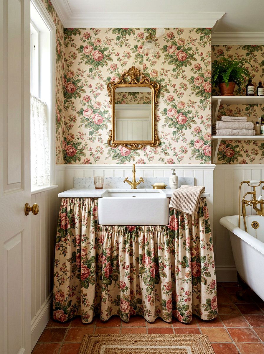Skirted Bathroom Vanity - 30 maximalist bathroom ideas