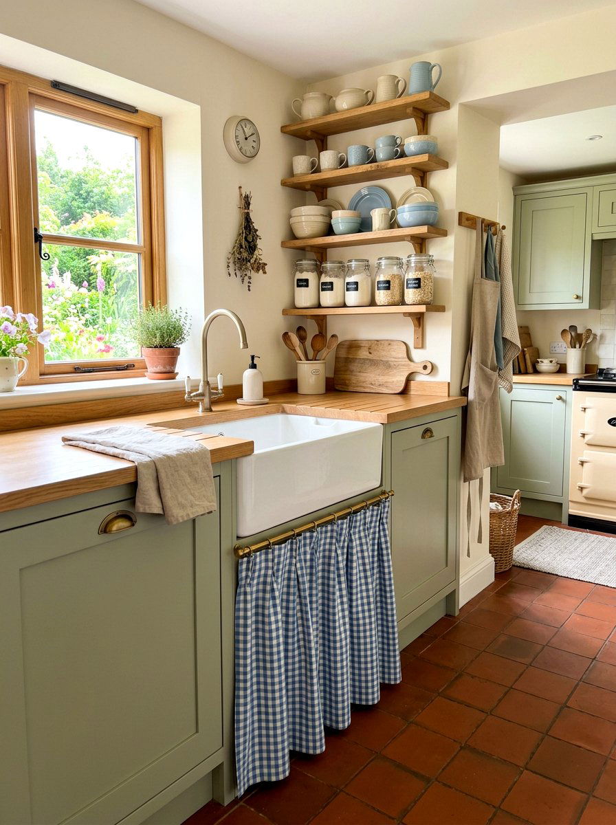 Skirted Cabinet Kitchen - 30 small cottage kitchen ideas