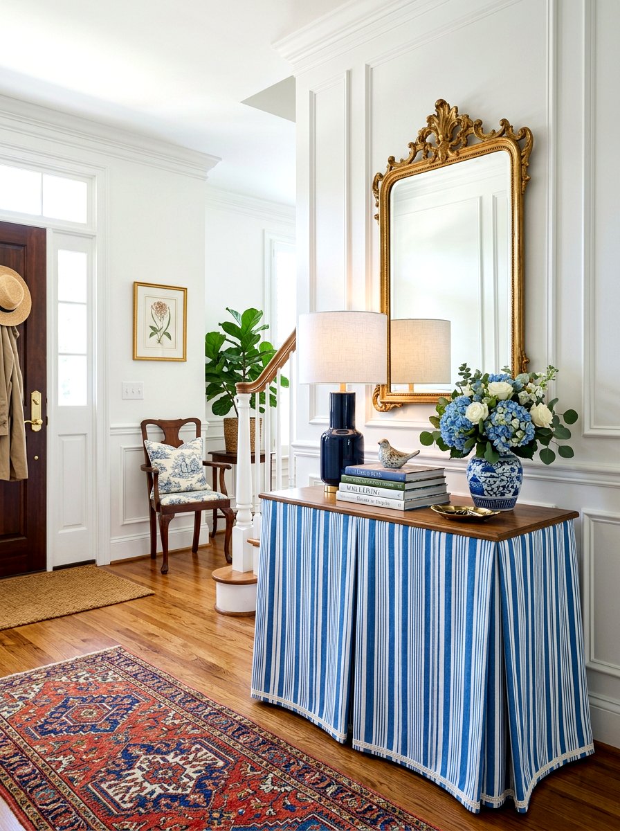 Skirted Console Table - 30 grandma chic decor ideas