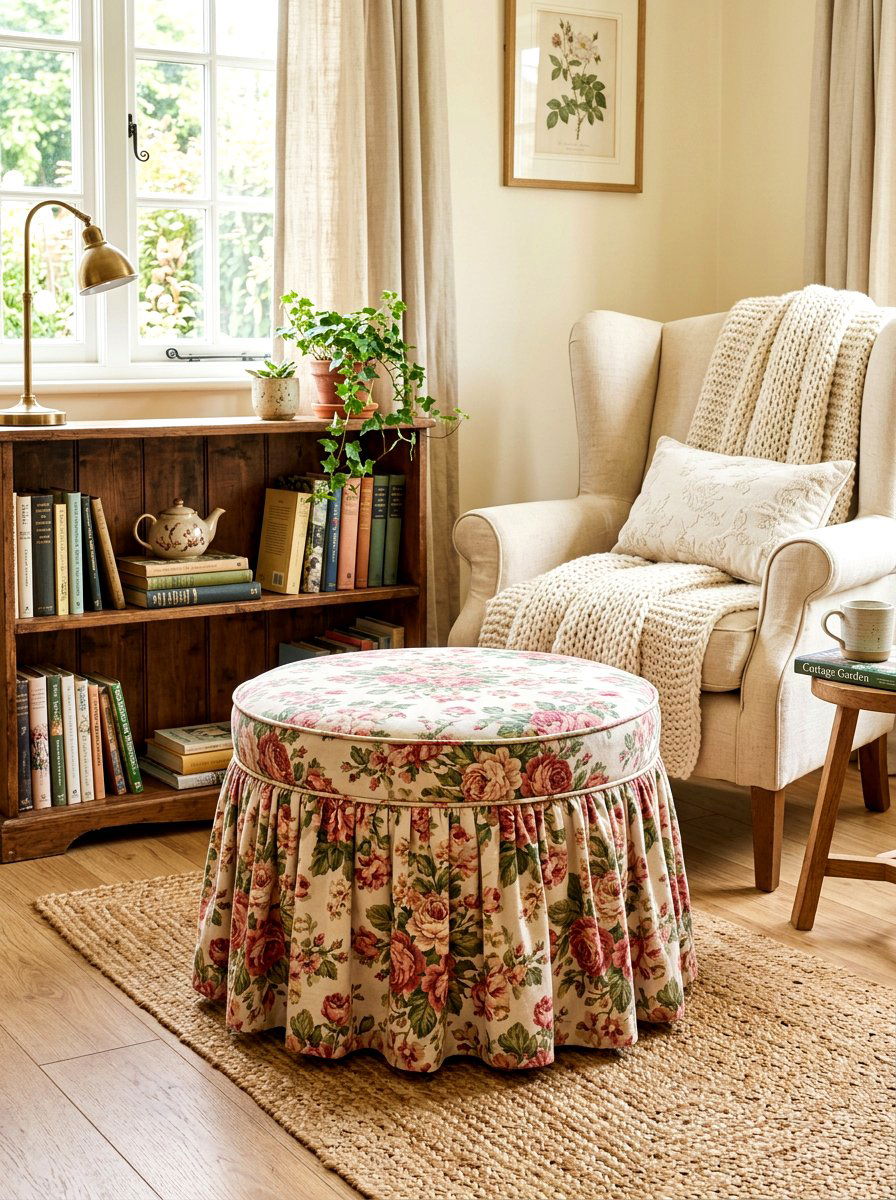 Skirted Floral Storage Ottoman - 30 hidden ottoman storage ideas