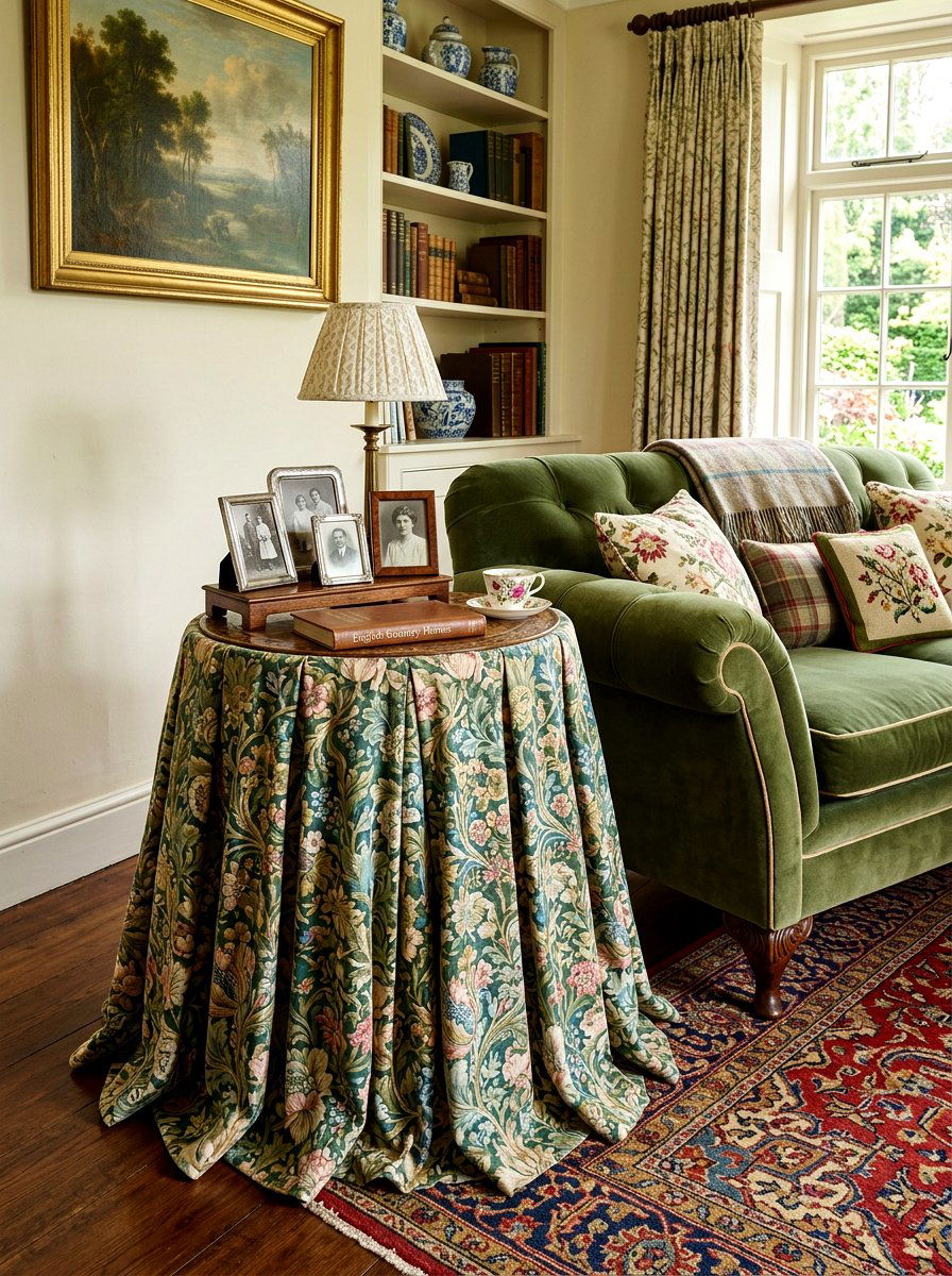 Skirted Side Table Decor - 30 English cottage living room ideas