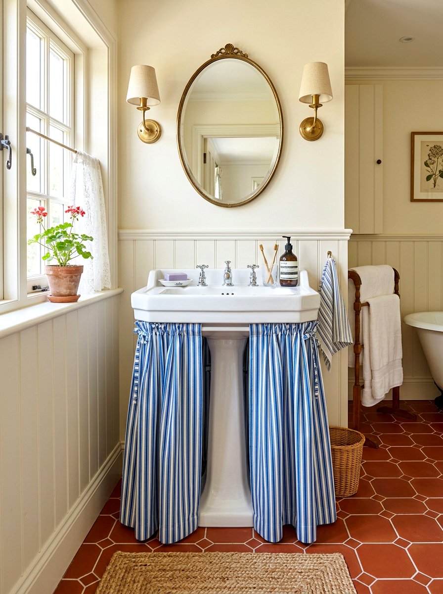 Skirted Sink Bathroom Storage - 30 small rental bathroom ideas
