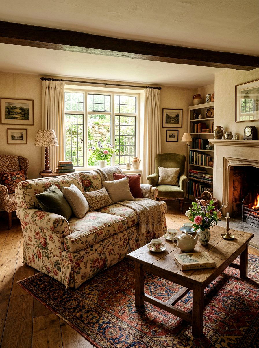 Skirted Sofa Style - 30 cottage living room decor ideas