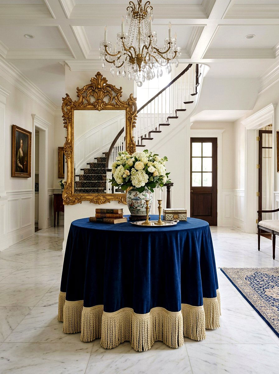 Skirted Table With Fringe Trim - 30 skirted foyer table ideas