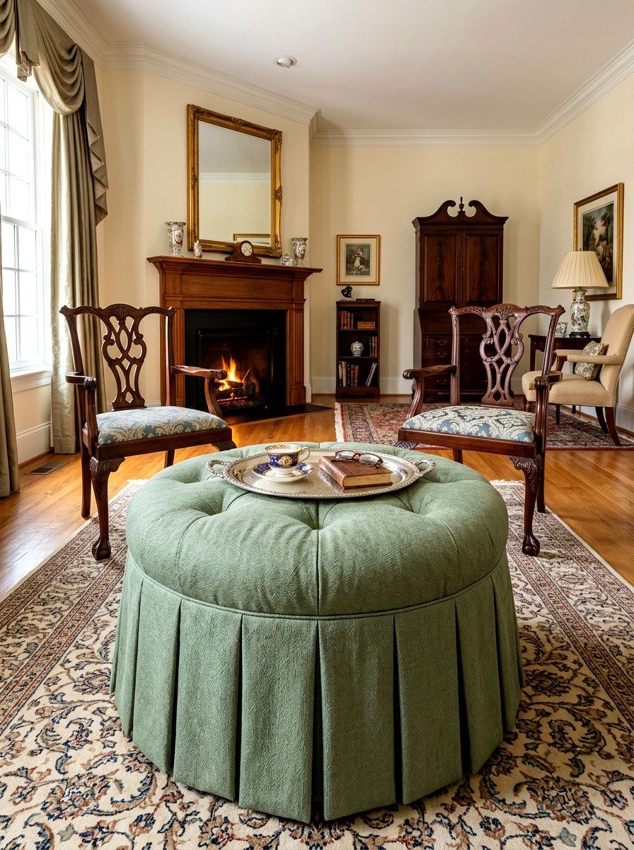 Skirted Traditional Fabric Ottoman - 30 living room ottoman styling ideas