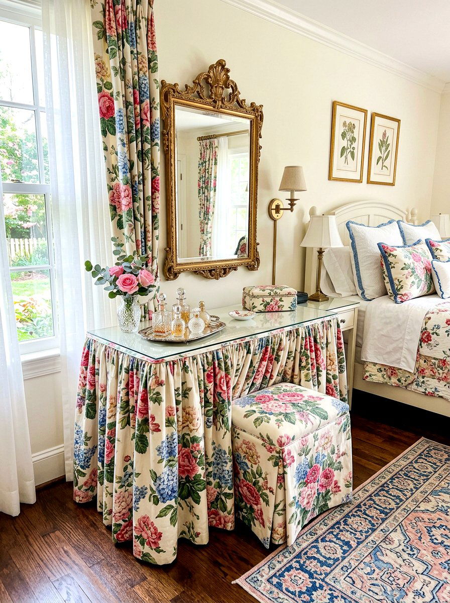 Skirted Vanity Table Bedroom - 30 grandmillennial bedroom ideas