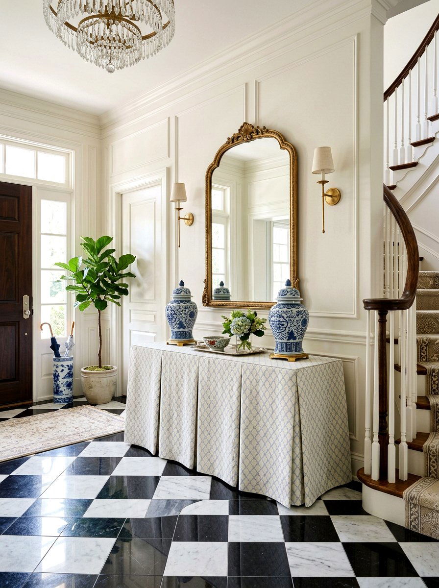 Skirted console table - 30 box pleat furniture ideas