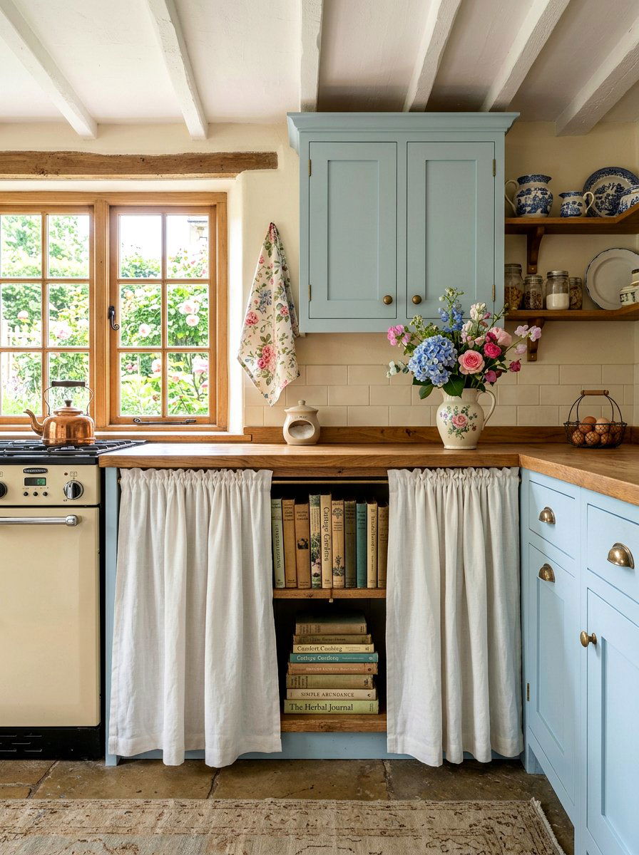 Skirted kitchen shelving - 30 book shelf kitchen ideas