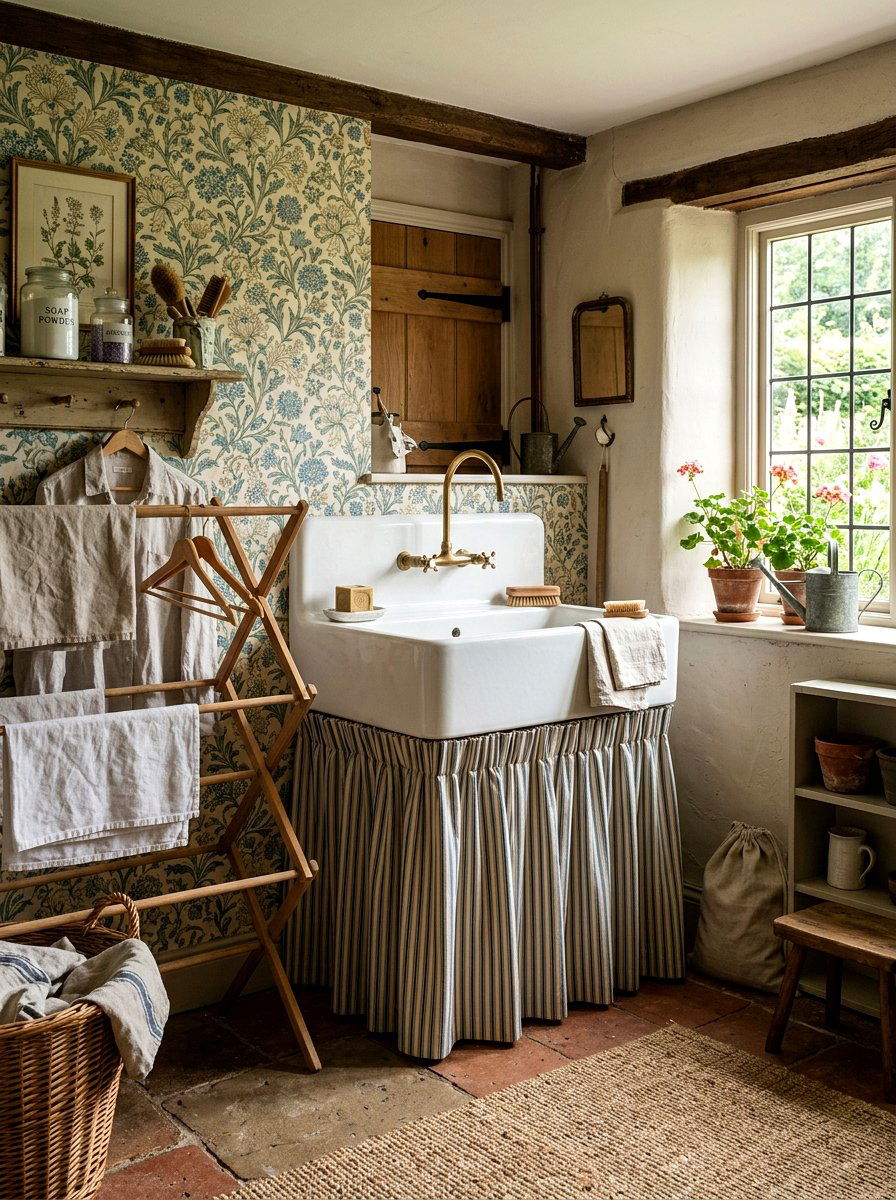 Skirted sink laundry room - 30 vintage laundry room ideas