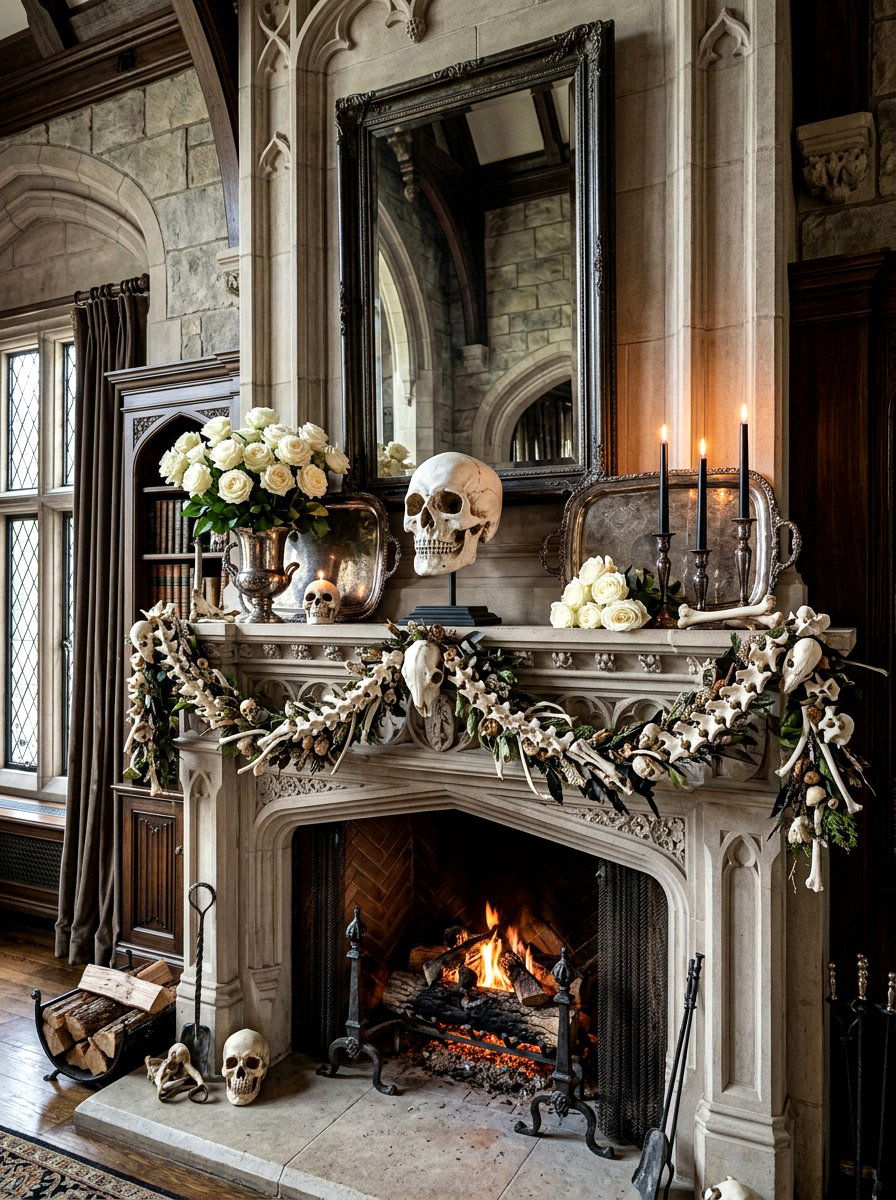 Skull And Bone Theme - 30 Halloween mantel decor ideas