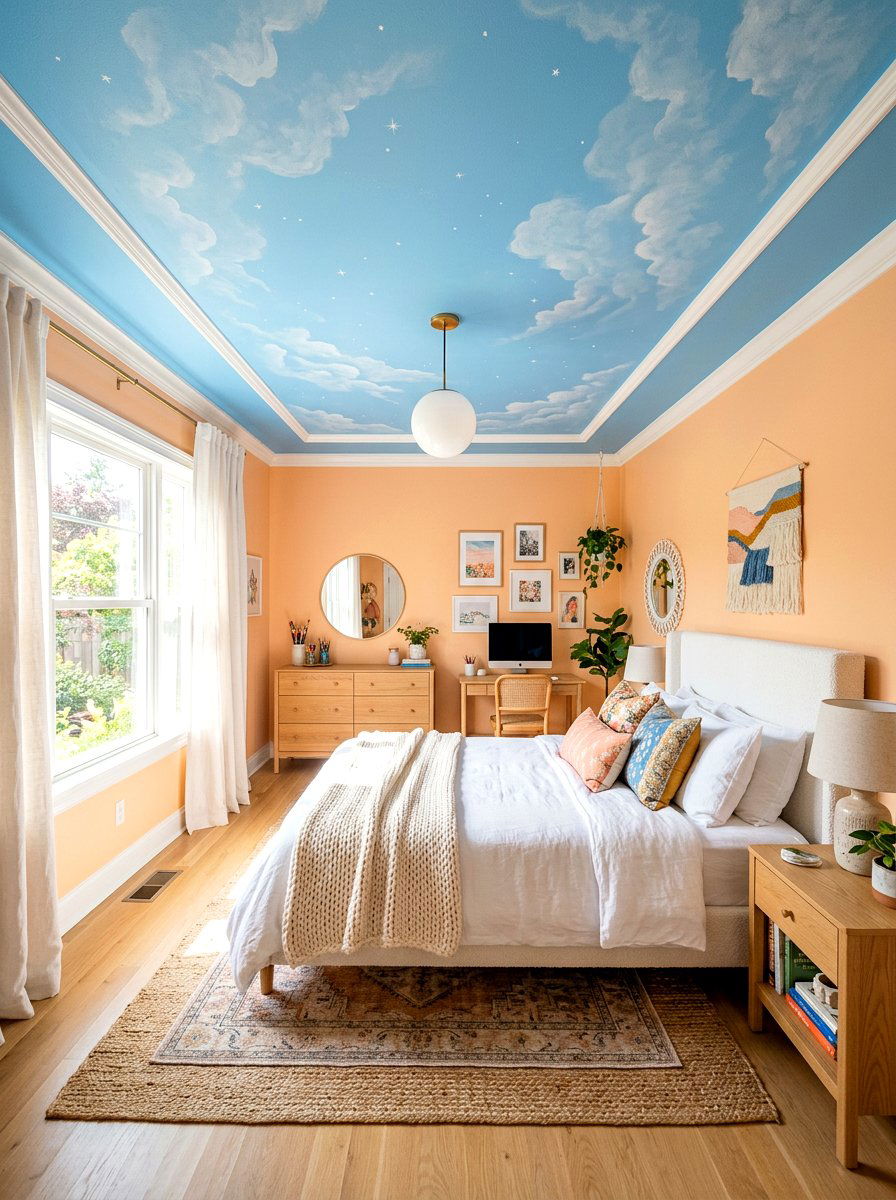 Sky Blue Ceiling - 30 sunrise inspired bedroom ideas