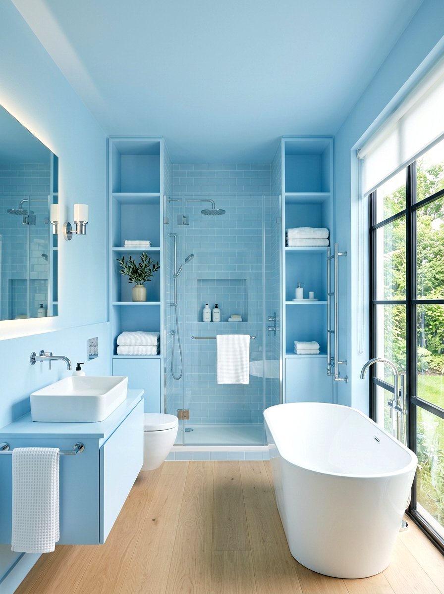 Sky Blue Minimalist Bathroom - 30 bathroom drenching ideas