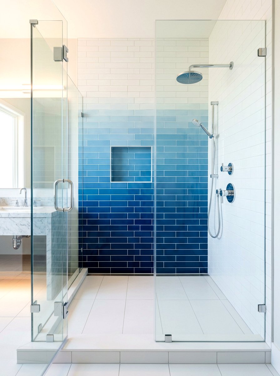 Sky Blue Ombre Shower Tile - 30 colorful bathroom tile ideas