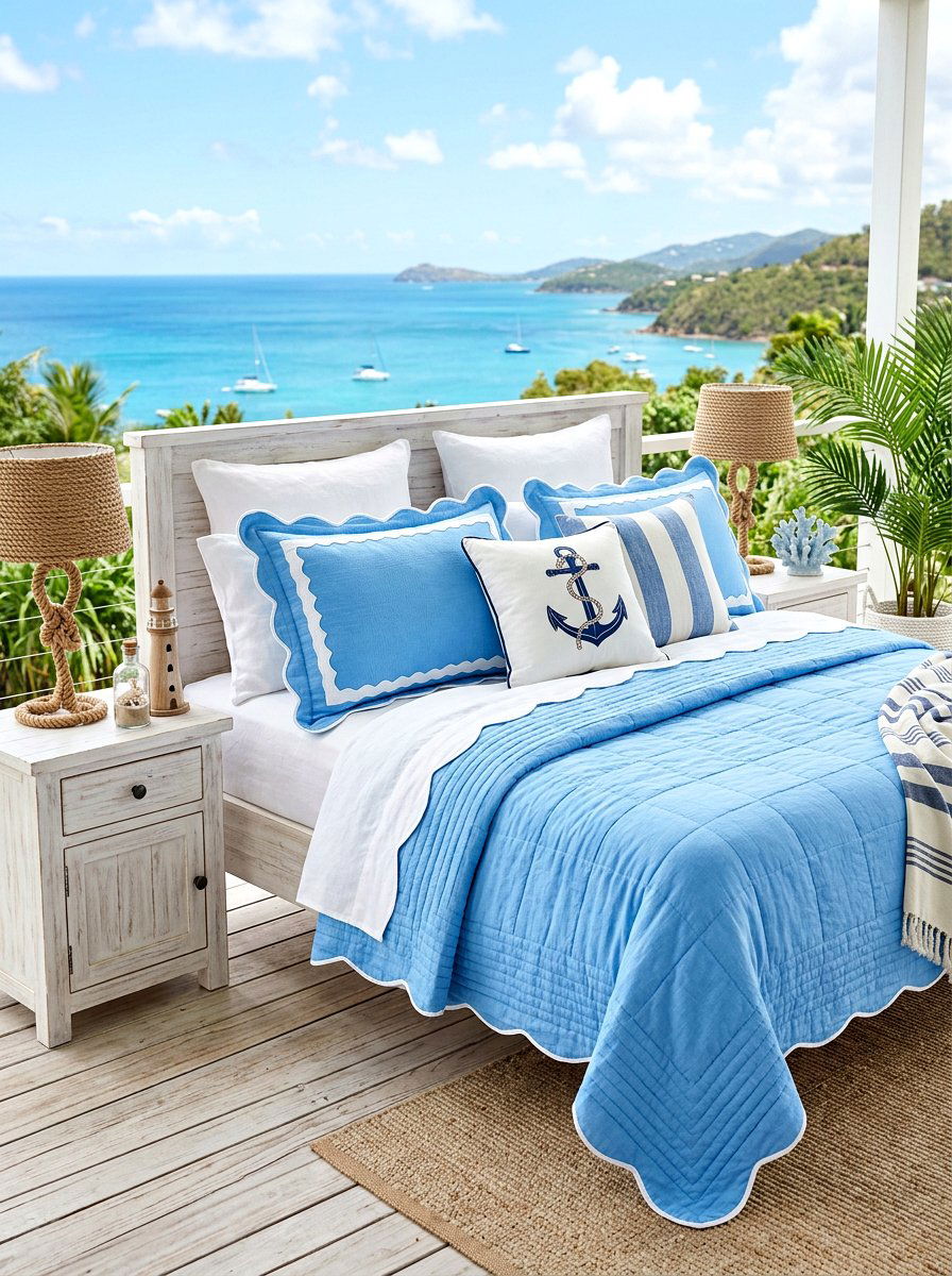 Sky Blue Scalloped Bedding - 30 scalloped pillow bedding ideas