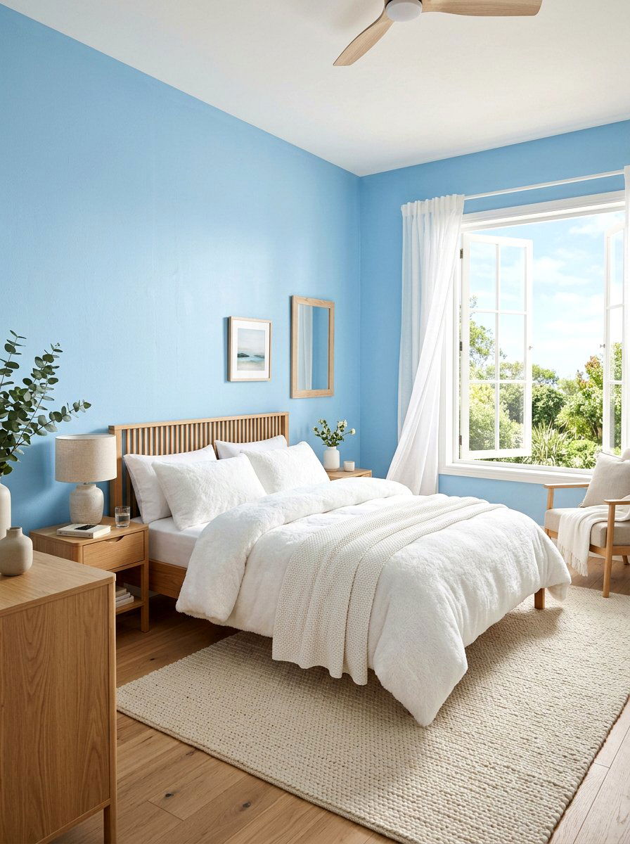 Sky Blue Walls - 30 summer bedroom decor ideas
