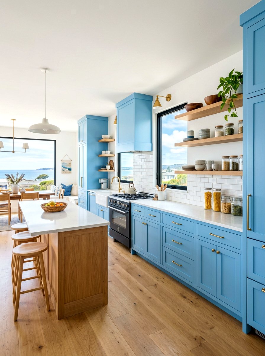 Sky Blue and White Oak Kitchen - 30 stained and painted kitchen ideas