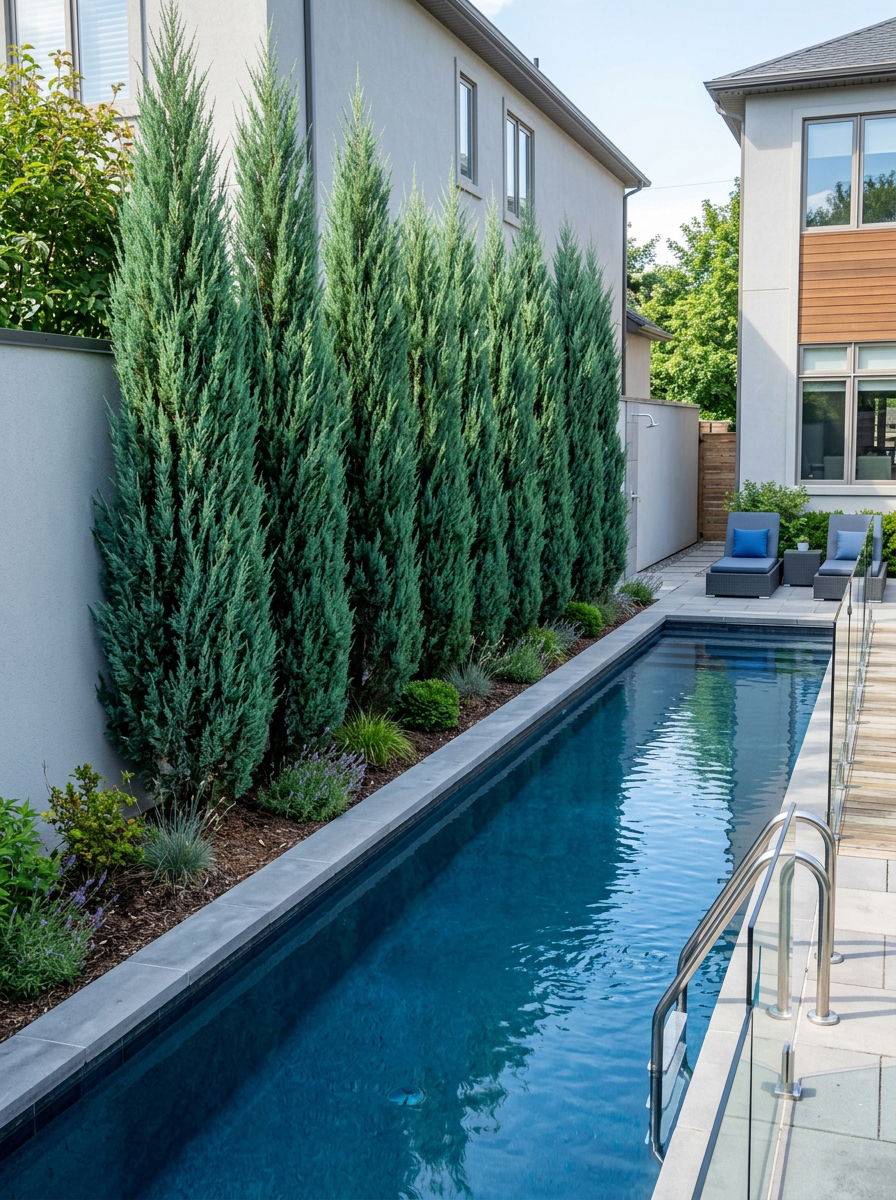Sky Rocket Juniper Narrow Hedge - 30 pool privacy hedge ideas
