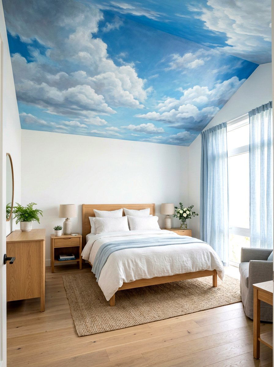 Sky and clouds ceiling mural - 30 ceiling mural ideas