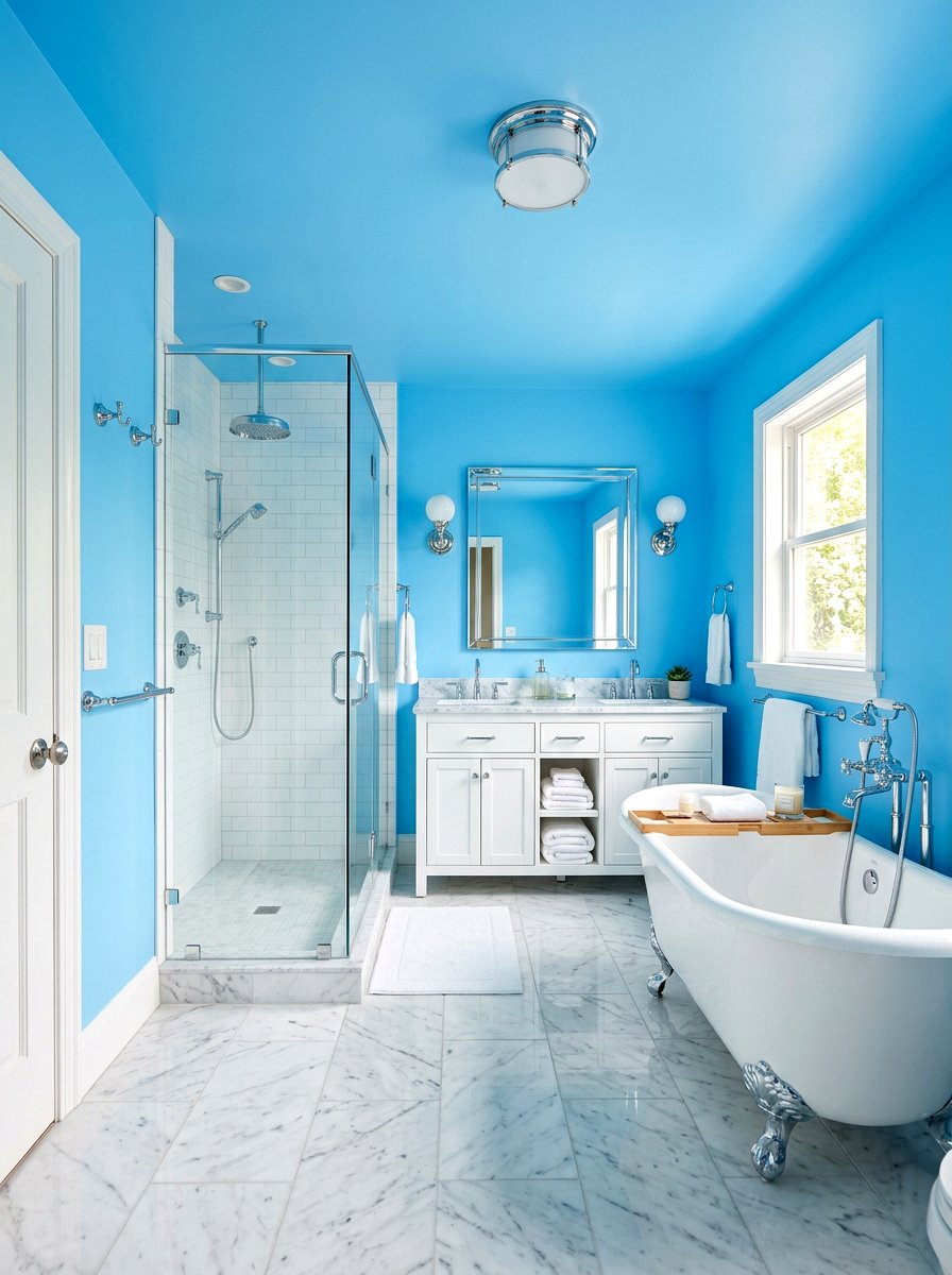 Sky blue bathroom - 30 spring color drench ideas