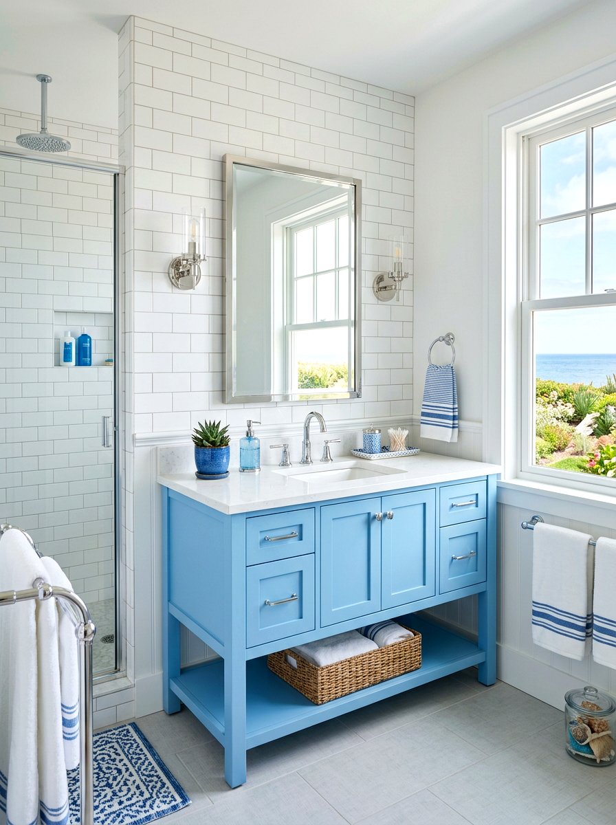 Sky blue bathroom vanity - 30 painted bathroom vanity ideas