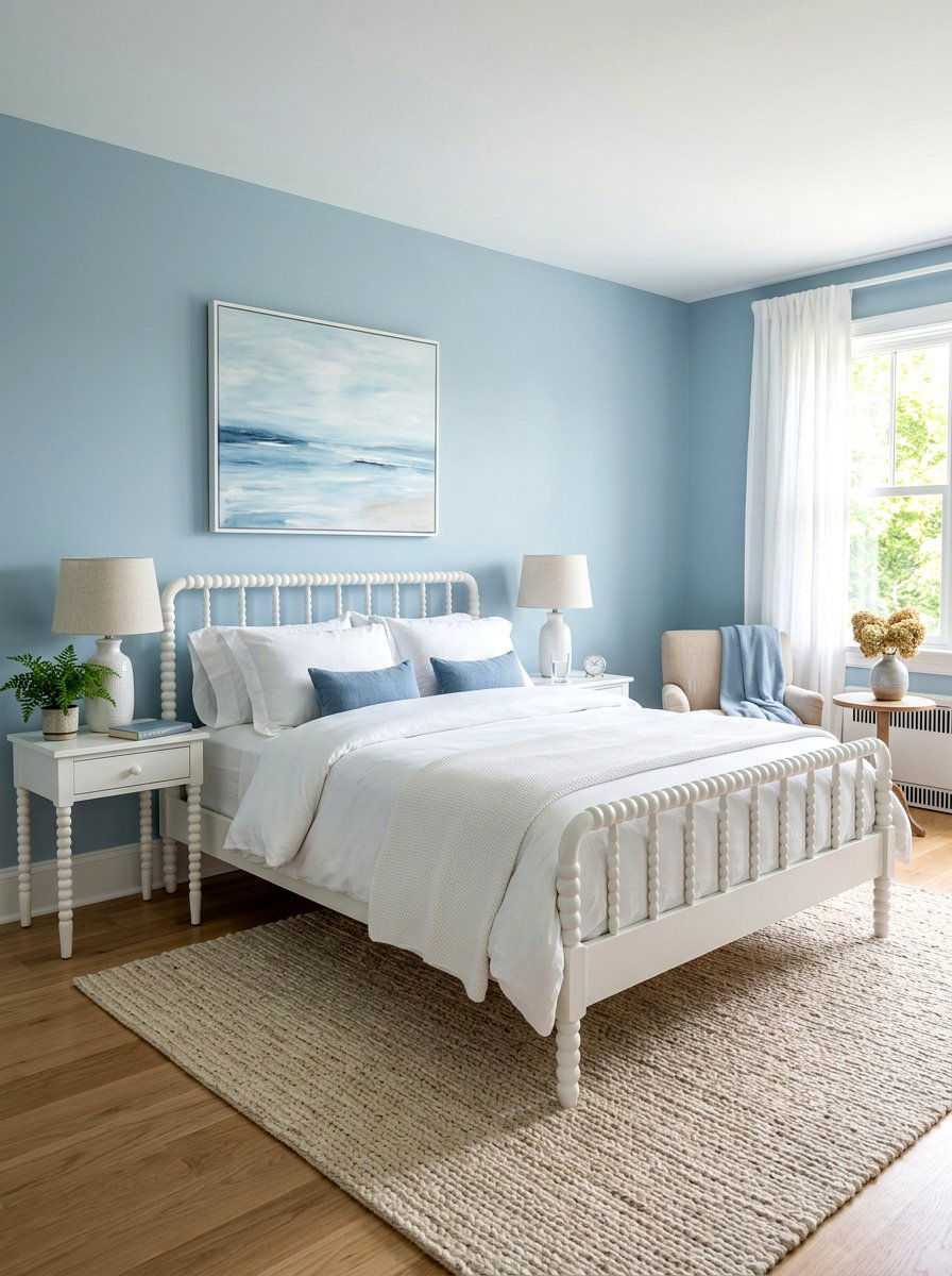 Sky blue bedroom walls - 30 coastal grandmother decor ideas