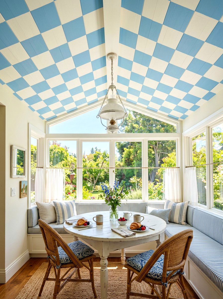 Sky blue checkered ceiling - 30 bright checkerboard decor ideas