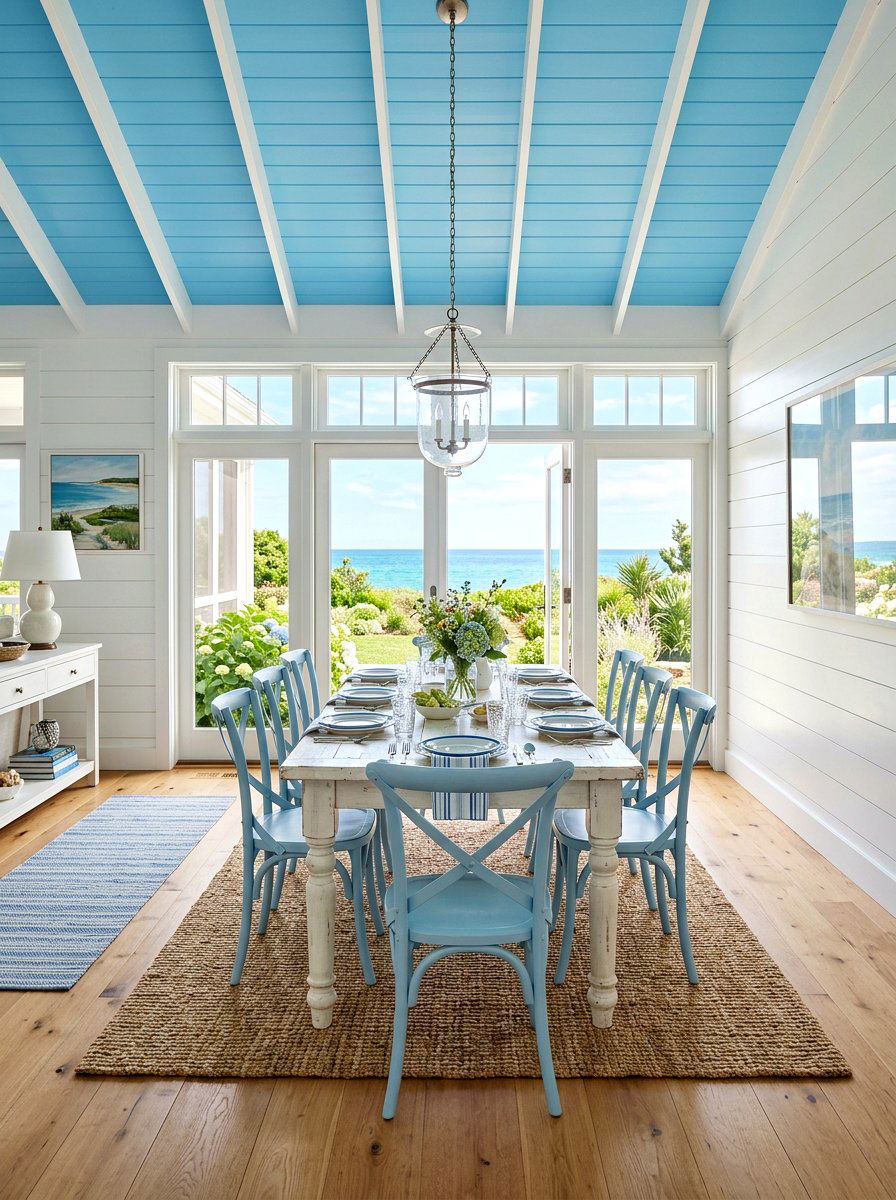Sky blue dining room ceiling - 30 painted ceiling dining room ideas