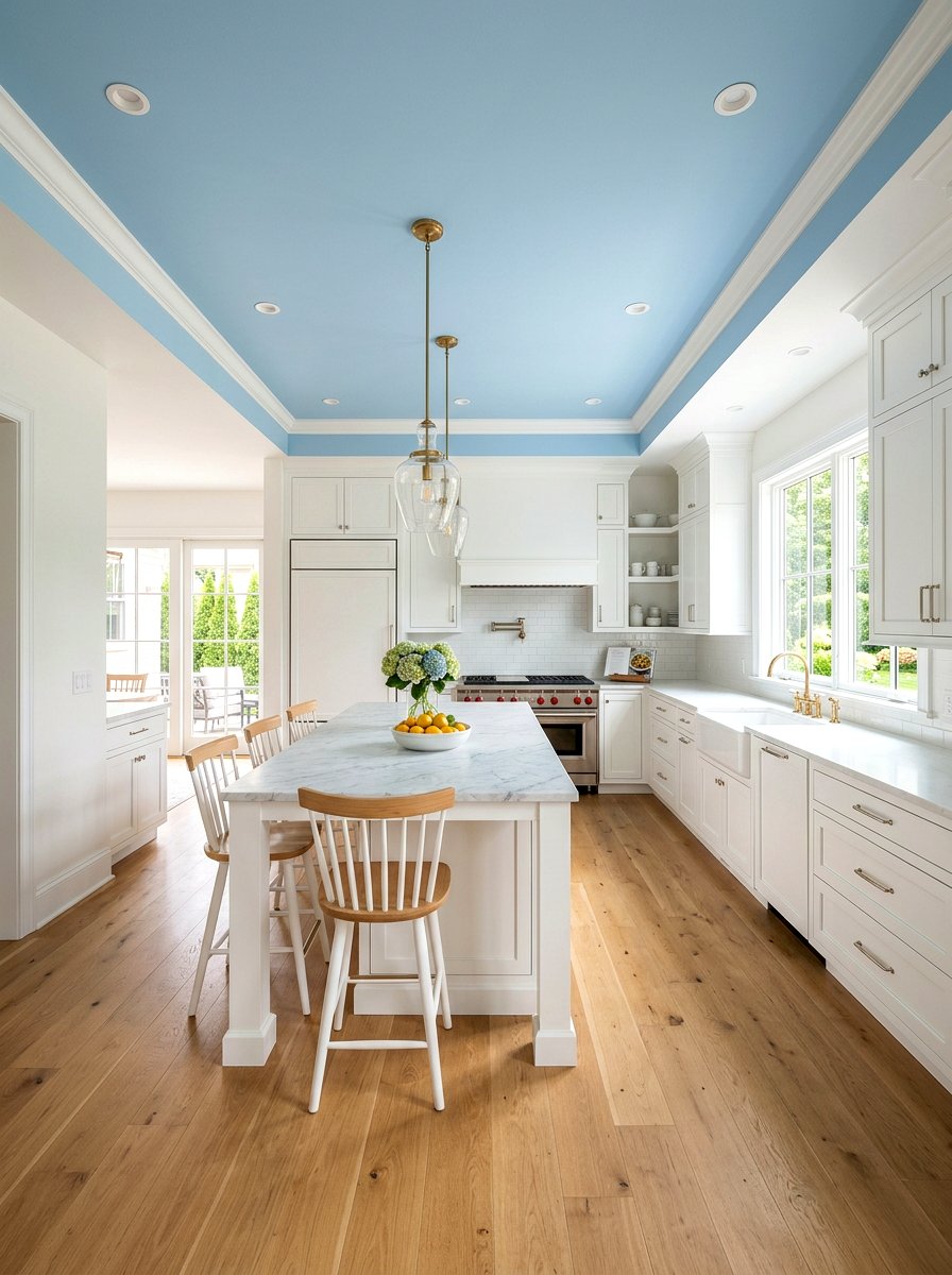 Sky blue kitchen ceiling - 30 blue kitchen ideas