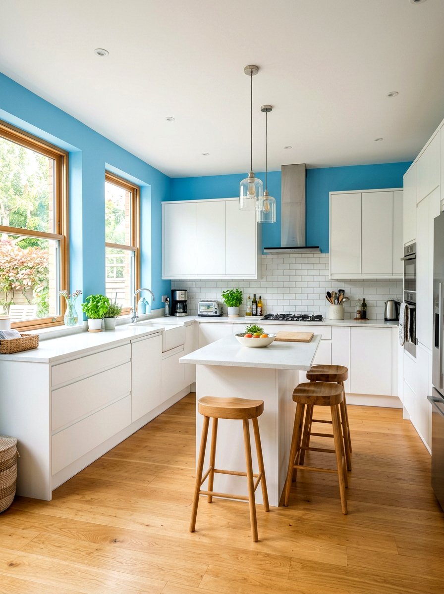 Sky blue kitchen walls - 30 color pop kitchen ideas