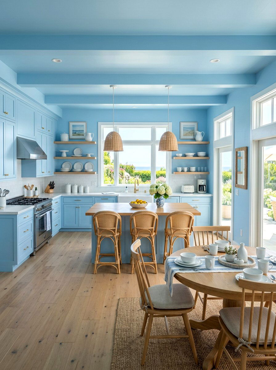 Sky blue kitchen - 30 color drenched kitchen ideas
