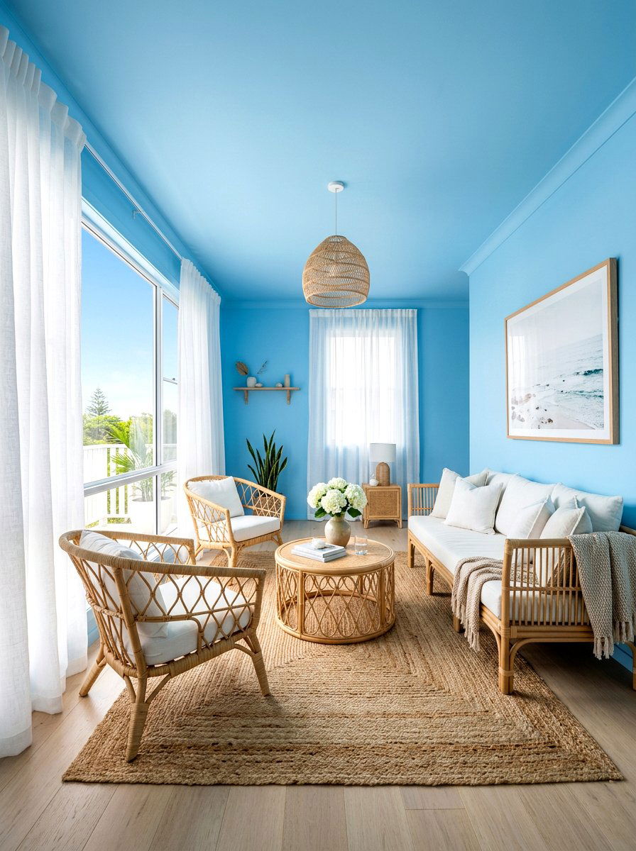 Sky blue living room - 30 color drench living room ideas