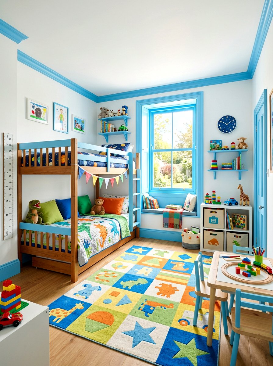Sky blue trim kids room - 30 painted trim room ideas